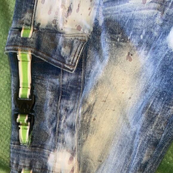 AHP Another Hype Piece super distressed fringed buckle paint splash stretch jean - Picture 12 of 13